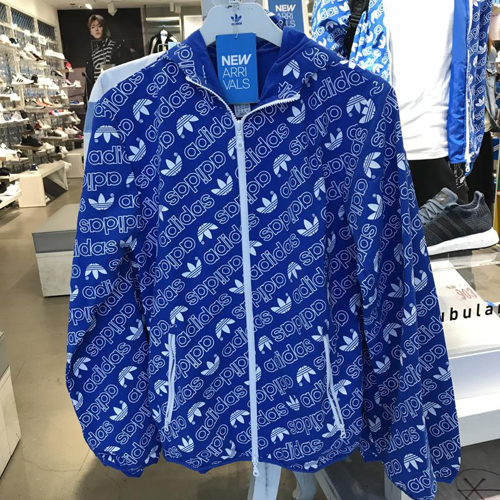 Original Adidas Mens Heri Aop Windbreaker CE1550 Nylon Martial Blue Full Logo Printer Hoody