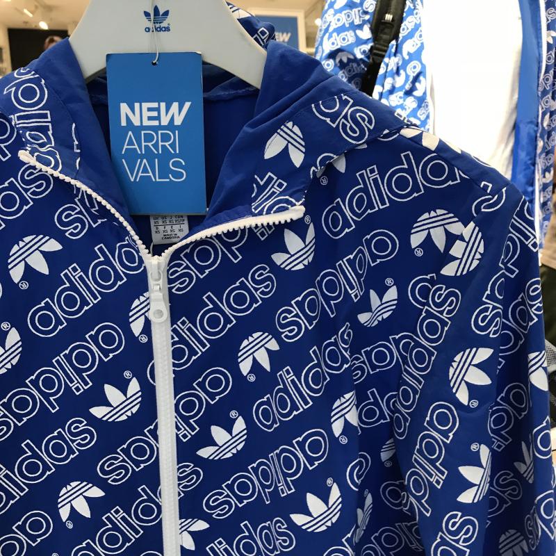 Original Adidas Mens Heri Aop Windbreaker CE1550 Nylon Martial Blue Full Logo Printer Hoody