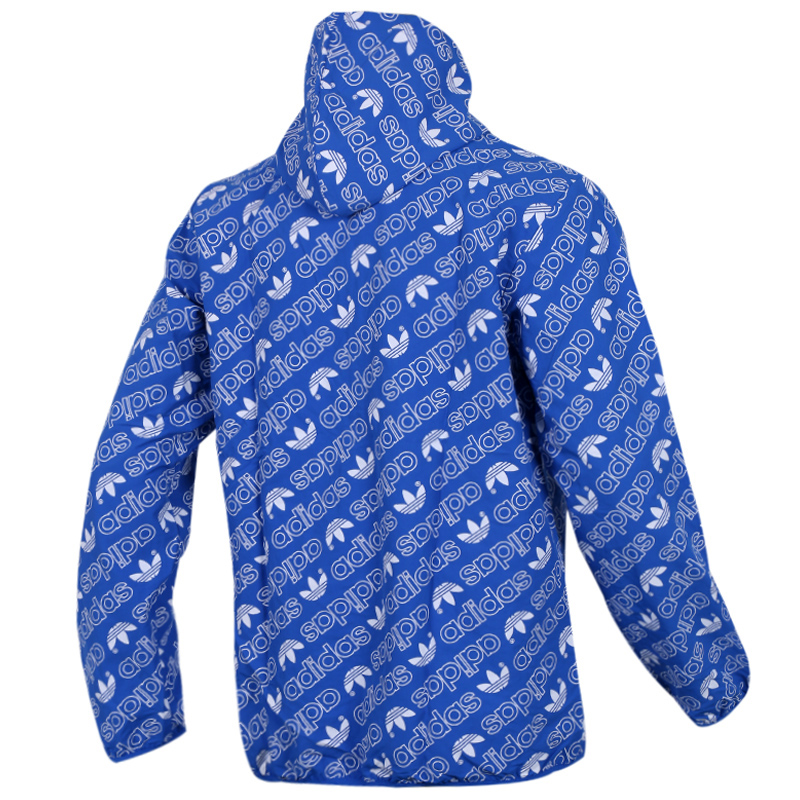 Original Adidas Mens Heri Aop Windbreaker CE1550 Nylon Martial Blue Full Logo Printer Hoody