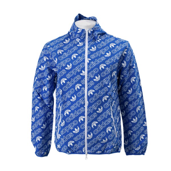 Original Adidas Mens Heri Aop Windbreaker CE1550 Nylon Martial Blue Full Logo Printer Hoody