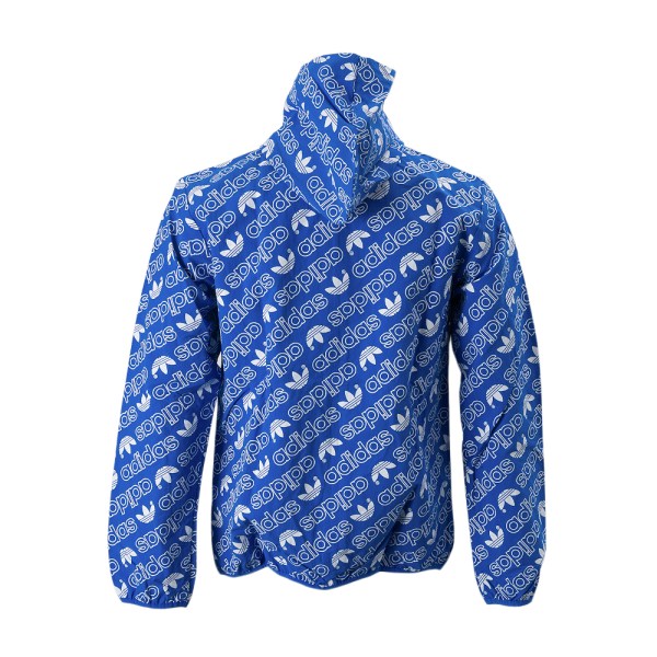 Original Adidas Mens Heri Aop Windbreaker CE1550 Nylon Martial Blue Full Logo Printer Hoody