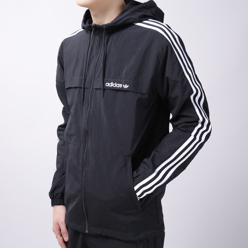 Adidas Original 3 Stripes Windbreaker Mens BR6984 Track Top Black Hoody