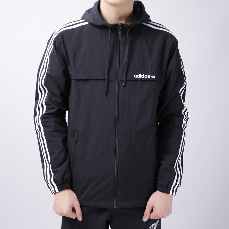 Adidas Original 3 Stripes Windbreaker Mens BR6984 Track Top Black Hoody
