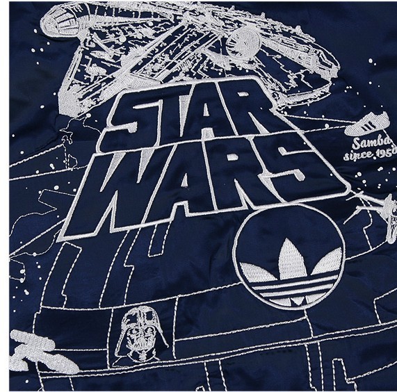Original Adidas NWT Mens V33840 Star Wars Jacket Satin Jacket Dark Indigo Track Adidas Silk Embroidery