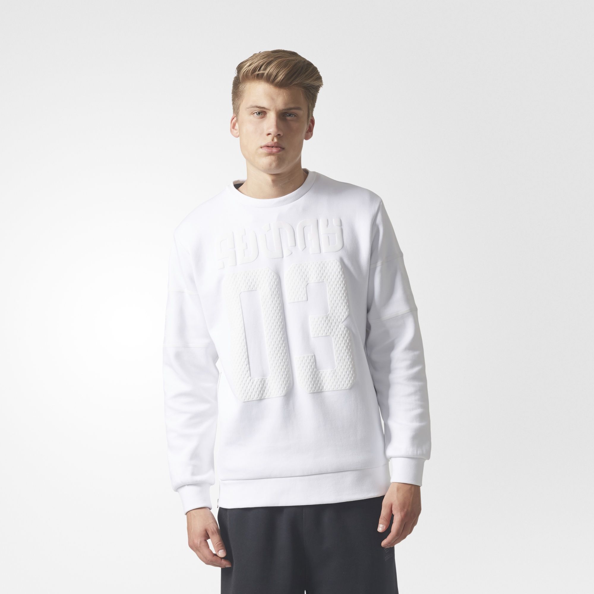 Adidas Originals White Sweatshirt BS2711 Crew Ribbed Cuffs Sweaters