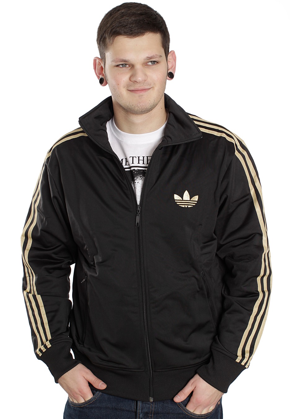 Original Adidas Mens Authentic Sports Track Top Firebird Jacket Black/Gold Trefoil Coat