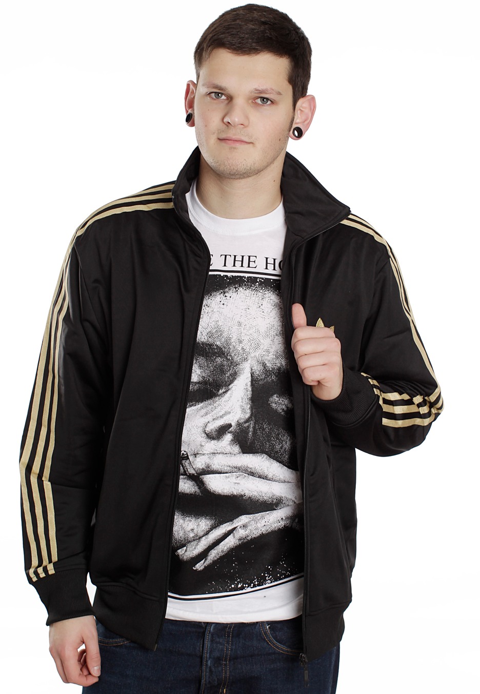 Original Adidas Mens Authentic Sports Track Top Firebird Jacket Black/Gold Trefoil Coat