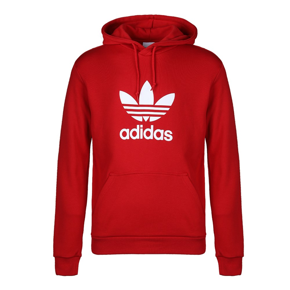 Adidas Original Mens Trefoil Red Hoodie DX3614 Popover Power Red Pullover Hoody