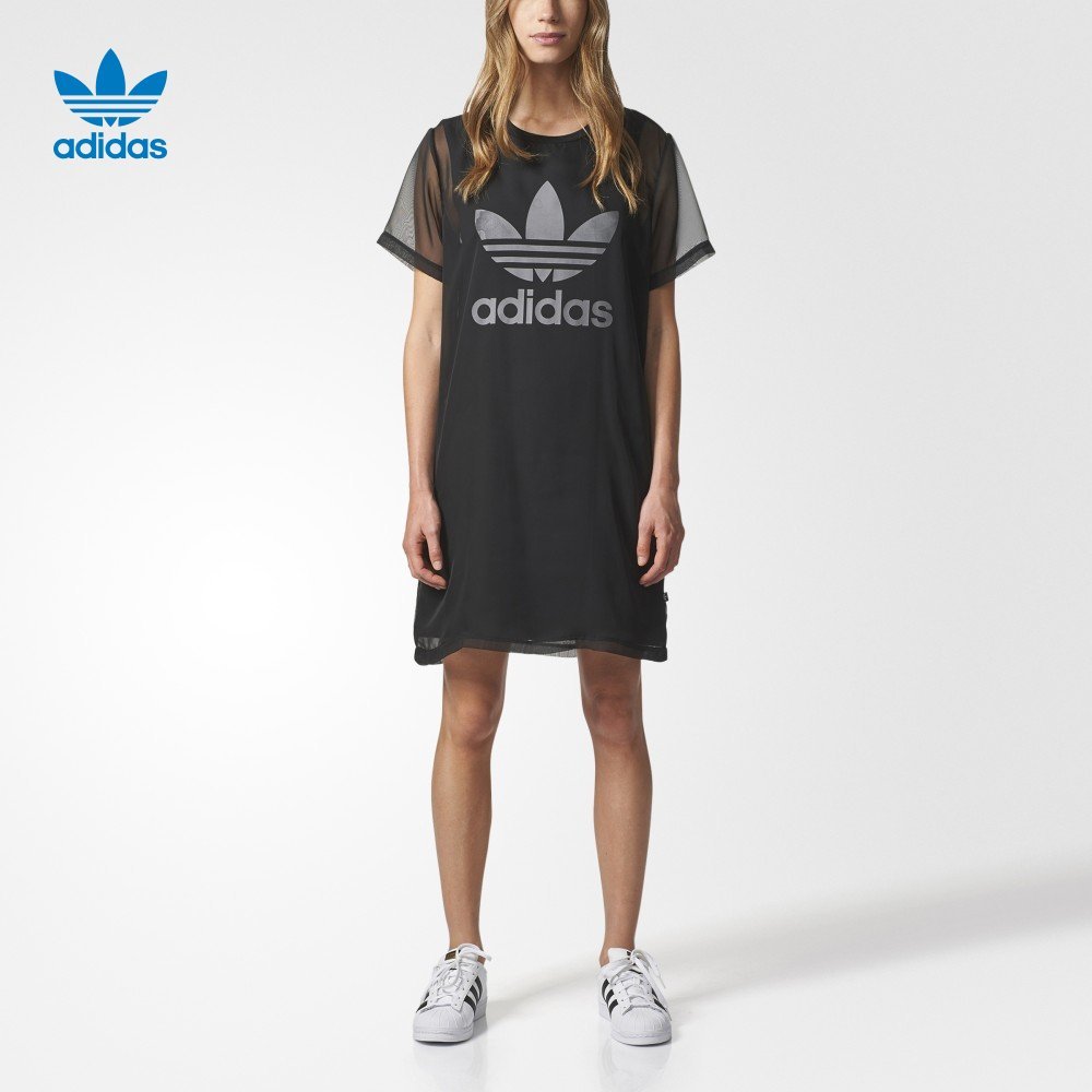 Original Adidas Womens Black Dress CE7294 Mesh Skirt Tees