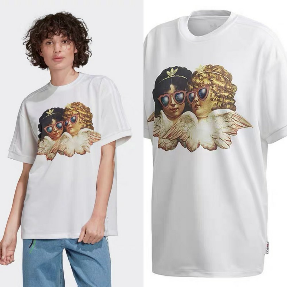 Adidas Womens Fiorucci Angels T-Shirt FL4139 White Fiorucci Graphic Tee Yellow FL4141 Tees C