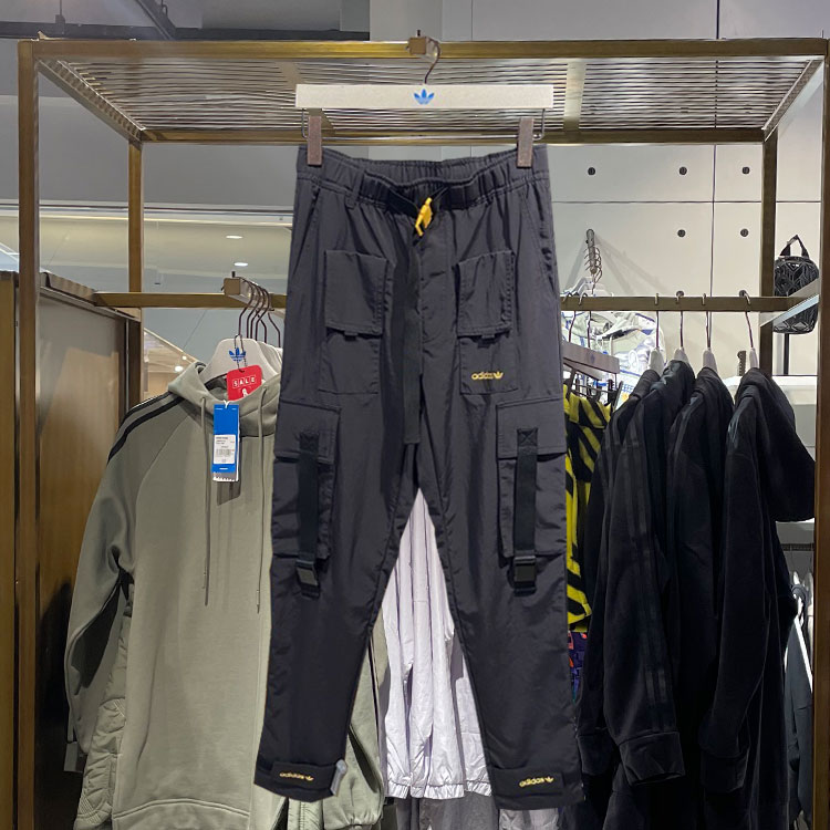 Adidas Original Mens Tech Pants GJ6719 Cargo Sweat Pants Joggers Adjustable Belt Black Pants