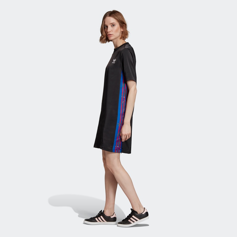 Adidas Tees Dress FL0041 Skirt Side Stripes Short Sleeve Black Dress